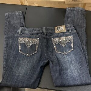 605. L.A. Idol Dark Blue Skinny Jeans with Silver Embellishments